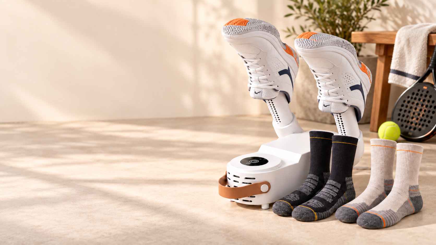 Norven Court-Shoe Care Bundle with dryer, court shoes and two pairs of moisture-wicking socks