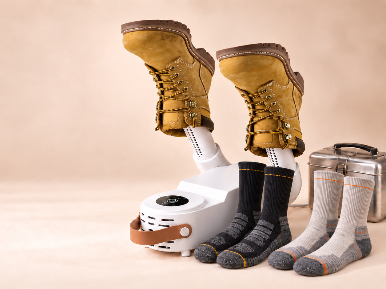 Norven Boot Care Bundle with boot dryer, work boots and two pairs of moisture-wicking socks
