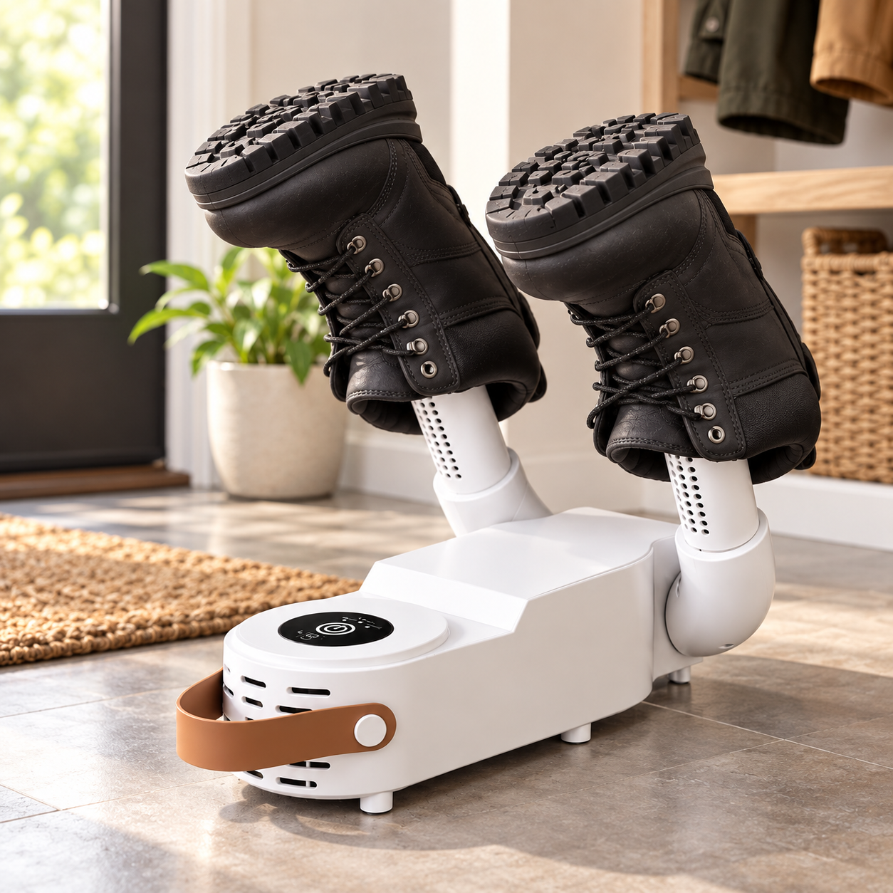 Work boots correctly mounted on the Norven dryer